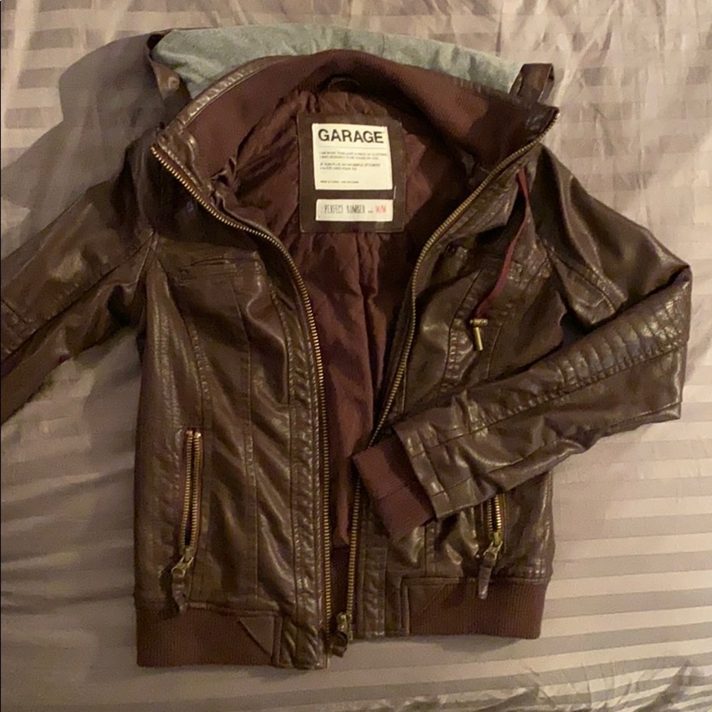 Garage bomber style faux leather jacket